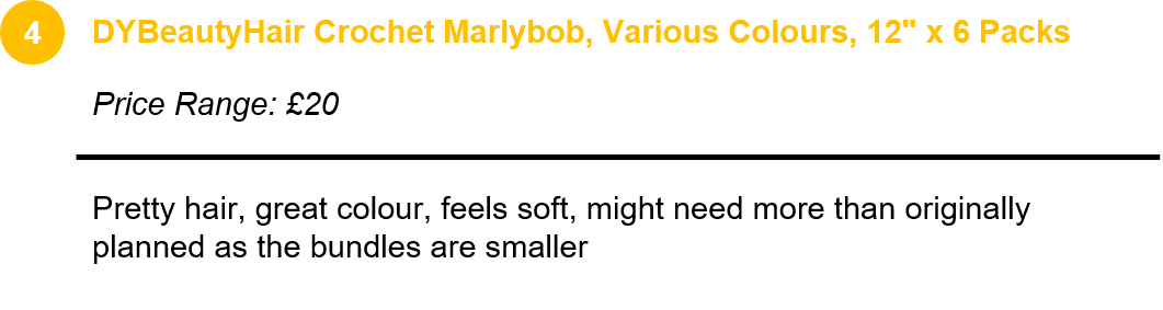 DYBeautyHair Crochet Marlybob, Various Colours, 12