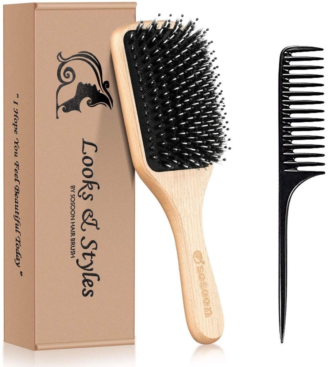 Sosoon Boar Bristle Paddle Hairbrush 