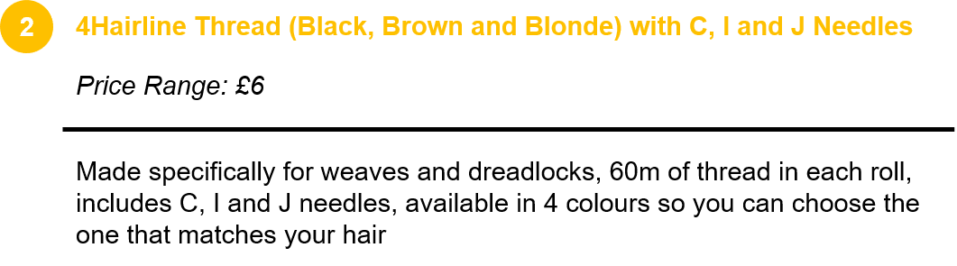4Hairline Thread (Black, Brown and Blonde) with C, I and J Needles