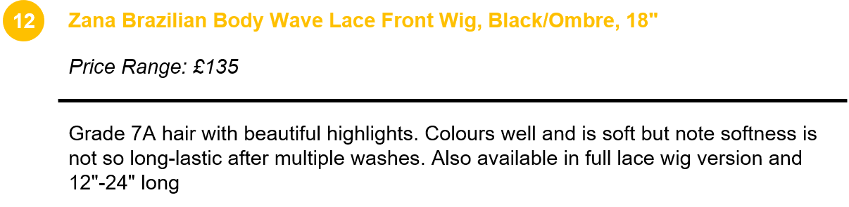 Zana Brazilian Body Wave Lace Front Wig, Black/Ombre, 18